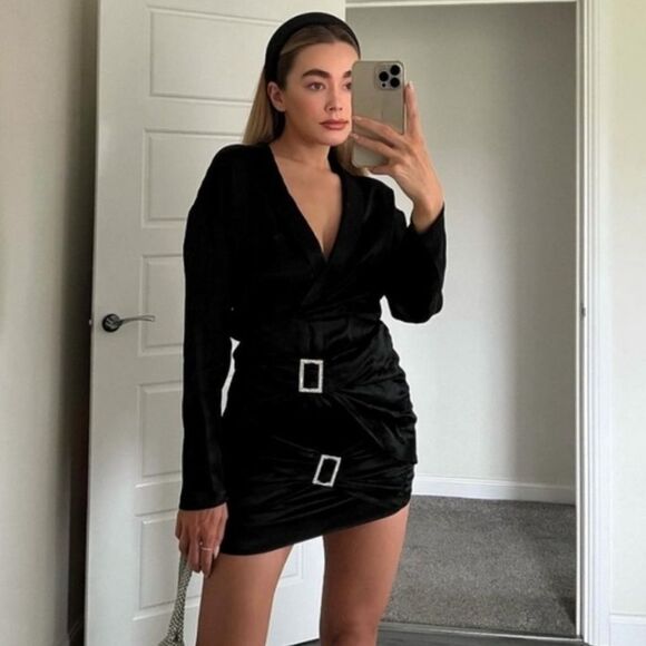 ZARA Dress Jewel Buckle Black Satin Size S BLOGGER FAVORITE• NEW WITH TAGS • - Picture 7 of 14